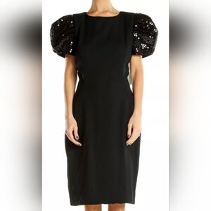 Vtg Morton Myles Sak Fifth Avenue Black Dress Womens Size 6 Puff Sequin Sleeves